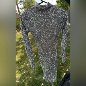 NWT Oh Polly Glittering Silver Long Sleeve Dress Size 0